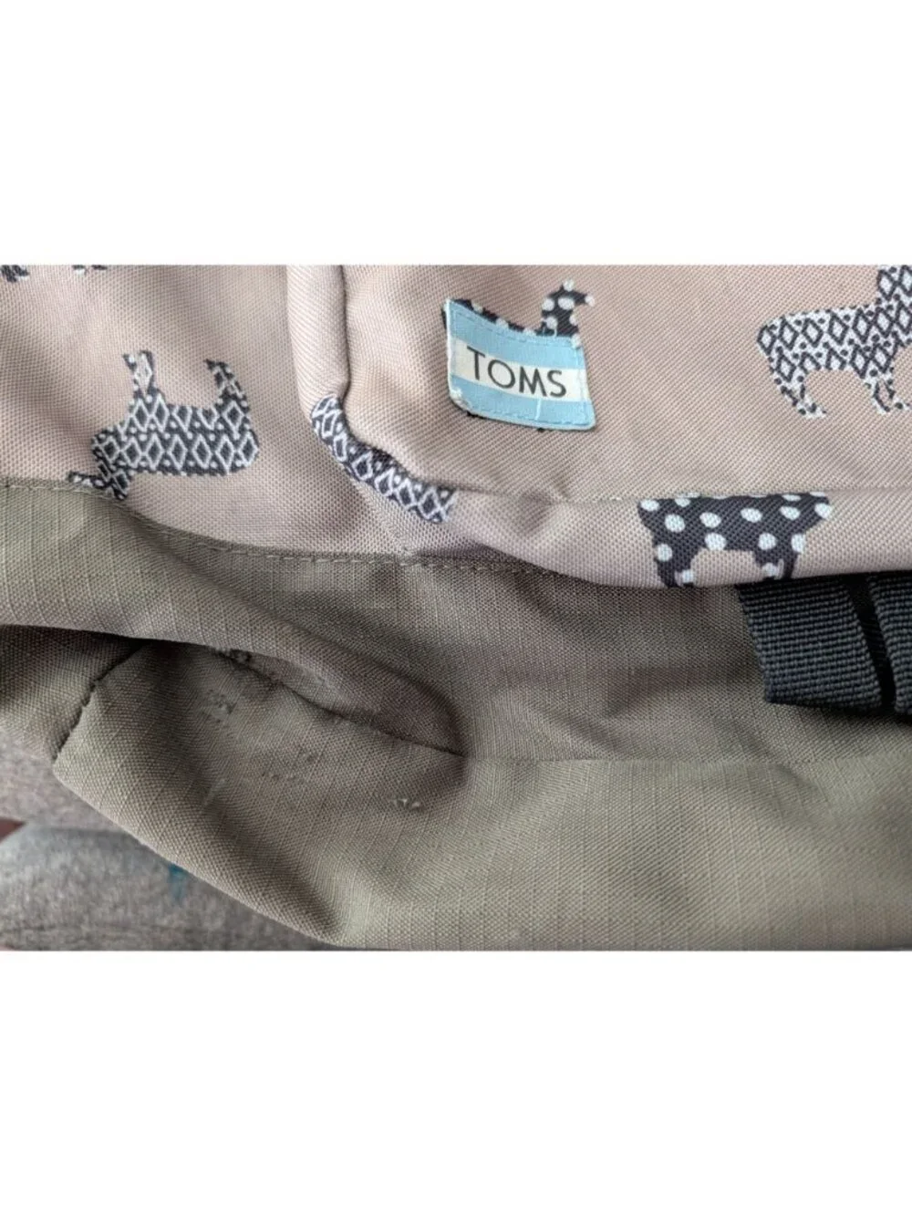TOMS Llama Print Canvas Backpack With Tan & Olive Design
